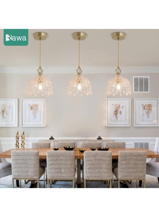 Rawa Small Vintage Crystal Pendant Light Kitchen Island,French Brass Glass Mini Hanging Light,Adjustable Height Single Light Fixture, Gold Antique Chandelier for Bathroom,Dining Room,Bedroom(one pcak) - Image 3